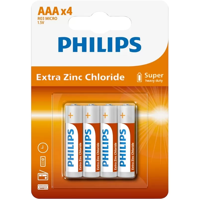 Pila Philips AAA Extra Zinc Chloride R03L4B/70 (4 Unidades)