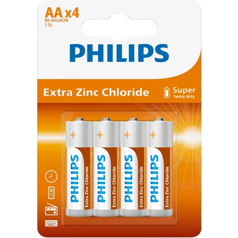 Pila Philips AA Extra Zinc Chloride R6L4B/70 (4 Unidades)