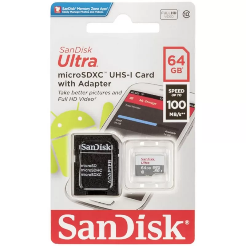 Memoria Micro SD Sandisk Ultra C10 SDSQUNR-064G-GN3MA 64GB 100MBS