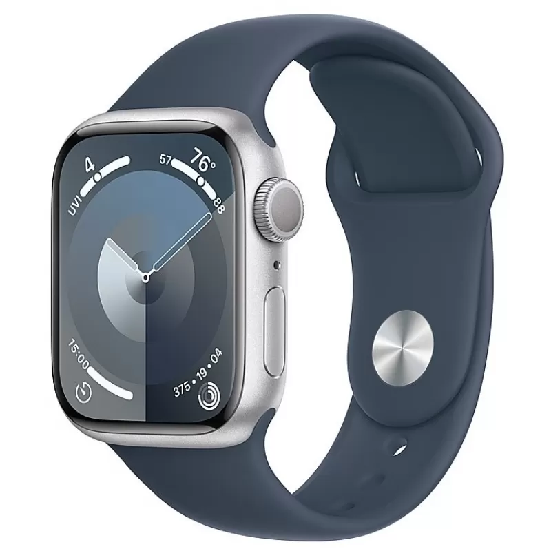 Apple Watch Series 9 MR9D3LL/A 45mm GPS - Silver Aluminum/Storm Blue Sport Band