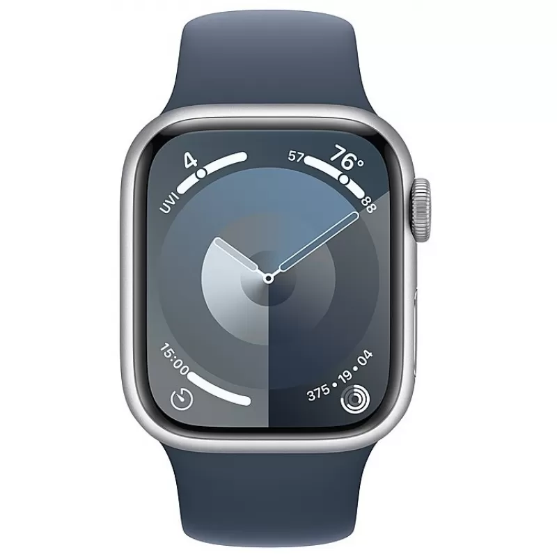 Apple Watch Series 9 MR9D3LL/A 45mm GPS - Silver Aluminum/Storm Blue Sport Band