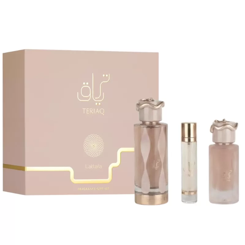Kit Perfume Lattafa Teriaq EDP 100mL + Travel Spray 12mL + Fresh Hair Mist 50mL - Unisex