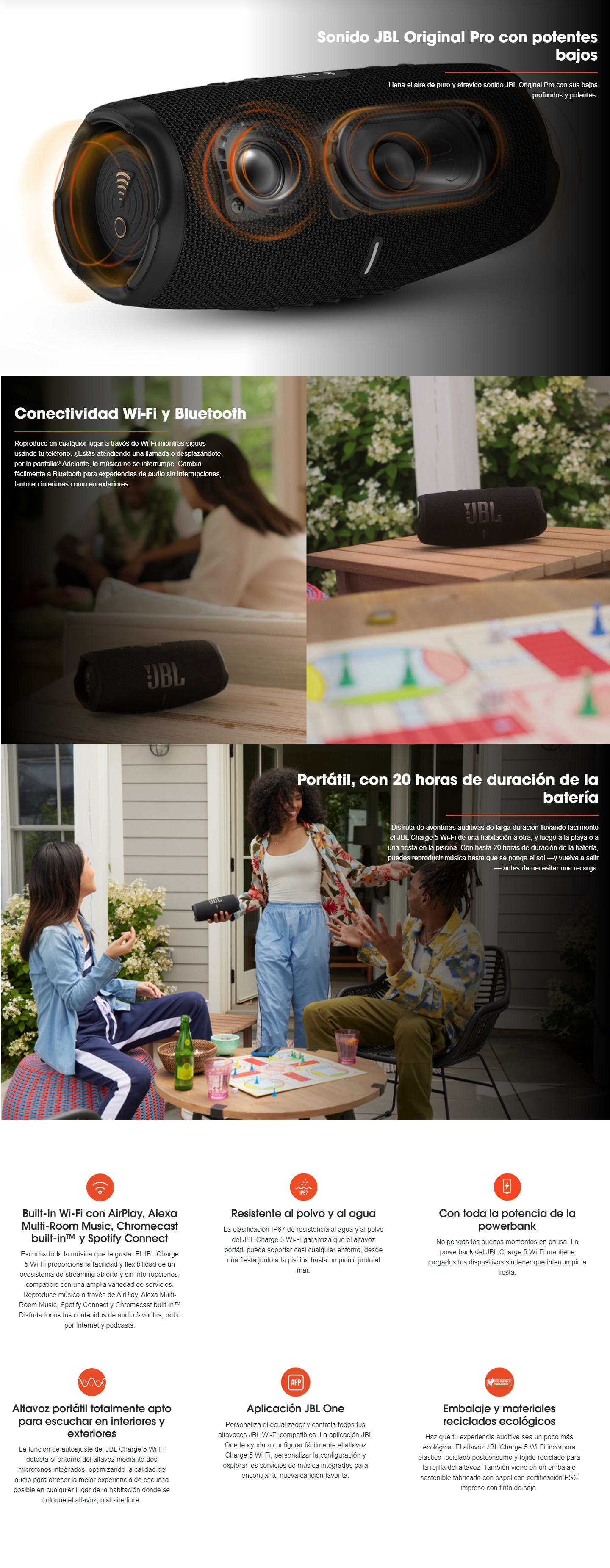 JBL Charge 5 Wi-Fi  Altavoz portátil Wi-Fi y Bluetooth